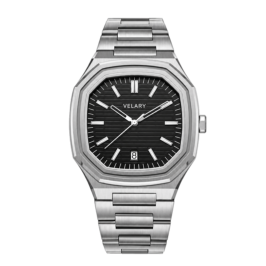 VELARY LUNA Armbanduhr mit schwarzem Zifferblatt und Edelstahlarmband