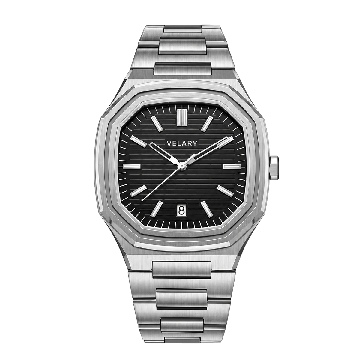VELARY LUNA Armbanduhr mit schwarzem Zifferblatt und Edelstahlarmband