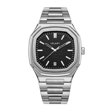 VELARY LUNA Armbanduhr mit schwarzem Zifferblatt und Edelstahlarmband