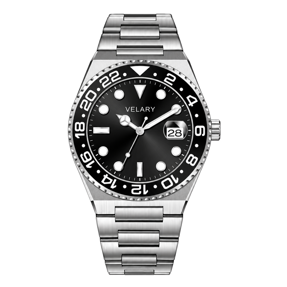 VELARY MONACO Armbanduhr mit schwarzer Lünette und Edelstahlarmband