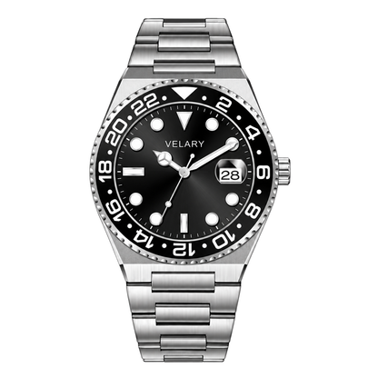 VELARY MONACO Armbanduhr mit schwarzer Lünette und Edelstahlarmband